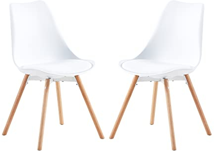 buybyroom Esszimmerstühle 2er Set Polsterstuhl Küchenstühle Sitzfläche Rückenlehne Wohnzimmerstuhl Esszimmerstühle Konferenzzimmer mit Massivholz, Weiß