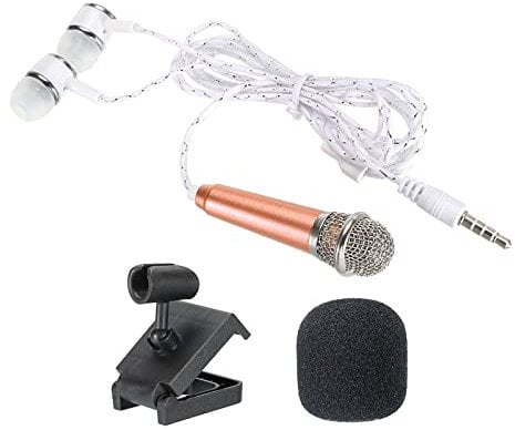 PATIKIL Mini Microphone Portable Vocal Microphone Rose Gold for Voice Recording and Singing with Earphone, Mic Stand and Cover Pack of 1