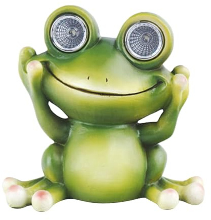 Yardwe Cartoon Solar Nachtlicht Froschstatue aus Kunstharz für Garten | Grüne Solarlampe, Dekorative Tierfigur für Zuhause, Leicht zu Installieren, Tragbar