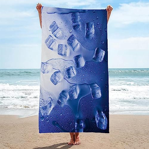 Aozhiswe Mikrofaser Strandtuch Eiswürfel Handtuch Groß 70x150 Strandhandtuch Blau Badetuch Schnell Trocknendes Sandfreies Weiches Strandlaken, Strandtücher, Badehandtuch