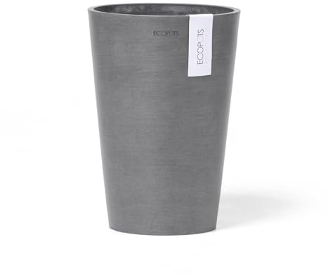 Ecopots Vase Rund Grau Ø 21cm x 30cm - Handgefertigt aus 80% recycelten Materialien, UV- & frostbeständig
