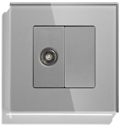 BSEED Wandsteckdose EU Standard 1/2 TV Antenne Koaxial Steckdose unterputz und 1/2 Blankes Panel mit Glas Rahmen Grau 86mm