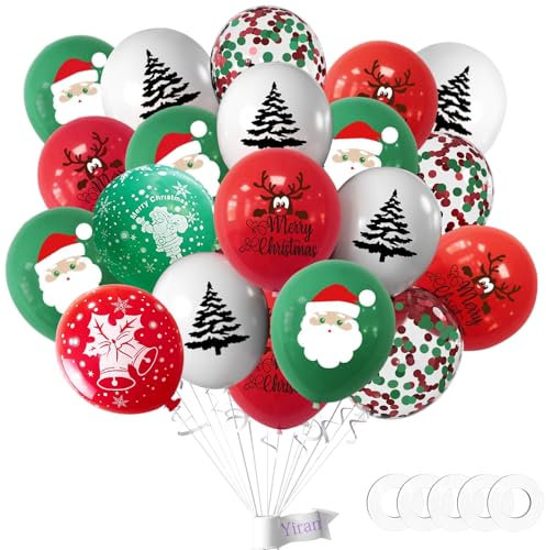 Weihnachten Deko Luftballons Set 20 Pack Latex Merry Christmas Luftballons Weiß Rot Grün Konfetti Ballons, 5 Styles Weihnachten Thema Luftballons Christmas Party Versorgung Feiern