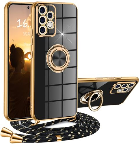 XCYYOO Hülle für Samsung Galaxy A53 5G mit Band und Ständer - Kratzfest, Stoßfest, Silikon Schutzhülle in Schwarz