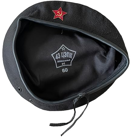 Ganwear UDSSR Sowjetische Armee Uniform Schwarze Baskenmütze – Che Guevara Stil Mütze mit kleinem Abzeichen – Russische Militär Kappe Retro Look