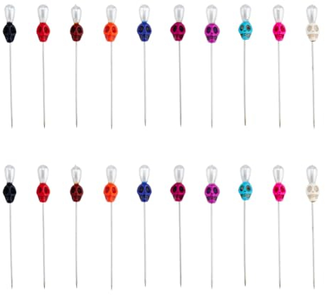 SUPERFINDINGS 20 Stück 10 Farben Totenkopf Gefärbte Synthetische Türkisfarbene Schneidernadel Acryl Imitationsperlen Kopfnadeln Nähnadeln Zum Quilten von Stoffschmuck Basteln