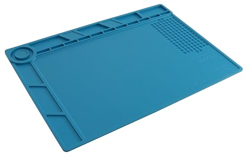DAYTOOLS Silikon-Lötmatte S-140, 35x25 cm, Blau | Hitzebeständig bis 500 °C | 116 SMD Bauteilefächer und 3 Magnetische Bereiche | Effiziente Lötunterlage mit Ablagen und Rutschfester Oberfläche |