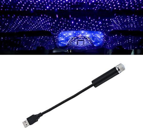 Tesnaao 1 PC Car Roof USB LED Starry Sky Projector Light, Rotating Adjustable Pattern Romantic Decorative Lamp, Portable Mini Plug-and-Play Ambient Light, Universal for Car Party Bedroom (Purple)