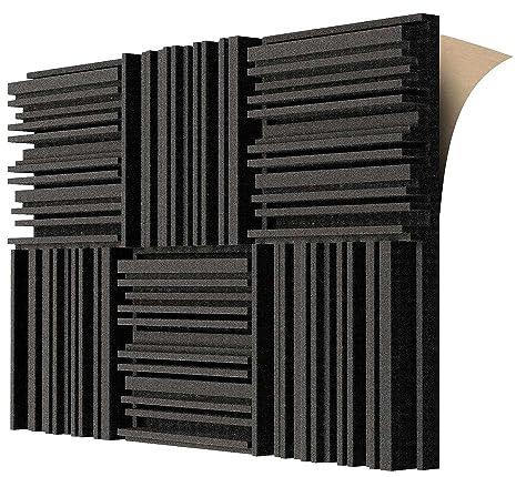 fumooa 6 StüCk Selbstklebende Akustikschaumstoffplatten, 12 X 12 X 2 Schallabsorbierender Schaumstoff, Schalldichter Schaumstoff für Aufnahmestudios, Schwarz