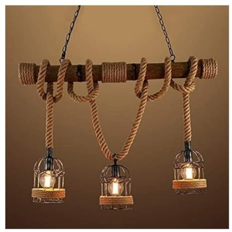 Modern Hängeleuchte Industrielle Vogelkäfig-Inselleuchte, nautische Schiffsleuchten, Seilleuchte, 3 Lichter, Pendelleuchte, Laterne mit Seilkäfigrahmen, Holzdekoration, Vintage-Kronleuchter, Deckenleu
