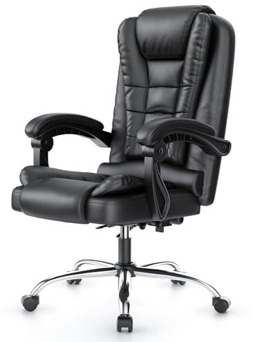 rattantree Executive Office Chair with High Back Large Seat, Durable Ergonomic Recliner PU Leather Computer with Tilt Function, Desk Chair for Office and Home (Black, PU)