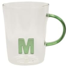 LA PORCELLANA BIANCA - Tazza Lettera 'M' in vetro borosilicato, capacità 400 cc, collezione Allalettera