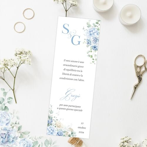 CORMAR Bigliettini Matrimonio Personalizzati – Kit 60 Pezzi – Segnaposto Blu per Bomboniere con Frase a Scelta – Ricordo Elegante per Invitati