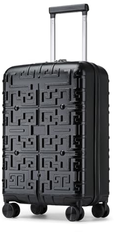 Supercase Koffer Reisekoffer Trolley Handgepäck mit TSA PP Hartschalenkoffer 4 Spinner Rollen Rollkoffer Schwarz 55x 35x 23cm