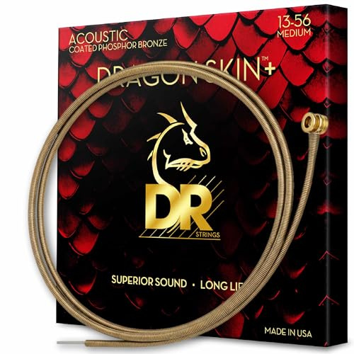 DR DAP-13 - DRAGON SKIN+™ Beschichtete Phosphorbronze Akustikgitarrensaiten, Überlegener Klang mit angenehmer Haptik & langer Lebensdauer, leicht 13-56