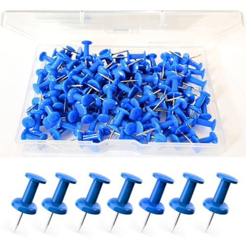NEDBLUE Blue Push Pins - 120 Drawing Pins with Storage Box, Thumb Tacks for Cork, Notice and Bulletin Boards - Map Pins