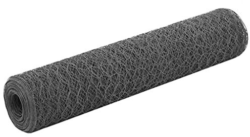 Sufrk Chicken Wire Fence Steel with PVC Coating 25x0.75 m Grey,Garden Fence, Landscape Fencing Ornamental Panel, Outdoor Fence Panel Animal Barrier Flower Bed Border for Patio Backyard