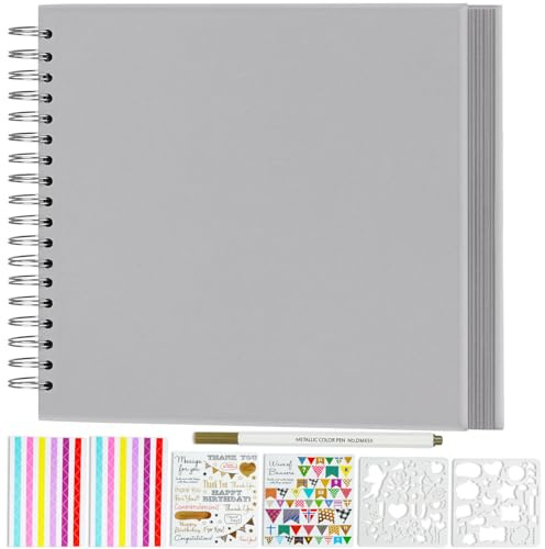 Miaikoe DIY Scrapbook Album 20,5 x 20,5 cm Hardcover Kraftpapier blanko Papier Scrap Book mit 20 Blatt Erinnerungsbuch für Familie Hochzeit Fotografie Jahrestag (Grau)