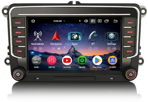 Erisin 8-Kern 4GB+64GB 7 Zoll Android 14 Autoradio GPS Navigation für VW Passat B6 Golf 5 Golf 6 Touran Tiguan Jetta T5 Skoda Seat Bluetooth CarPlay Android Auto WiFi 4G DSP DAB+ OBD2 OPS USB Canbus
