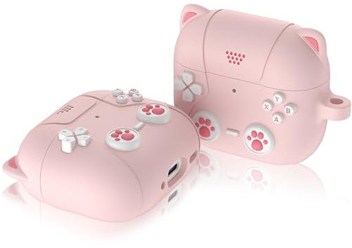 Haofun Custodia Case per AirPods 4 2024, Simpatica Copertura Protettiva in Stile Orecchio di gatto, Ricarica Wireless Silicone Cover con Portachiavi con AirPods 4 - Rosa