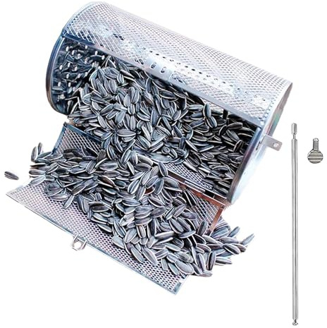 Kaffeeröster Rund Grillkorb, Drehbarer Grillkorb, Grill Pommes Frites Korb, Backen Nüsse Korb, Air Fryer Grillkorb, BBQ Grillkorb für Edelstahl Grillkorb