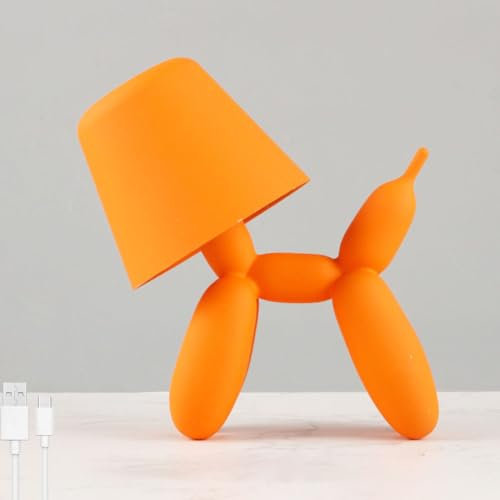 LOGT LED Nachtlicht Kreative Ballon Hund Tischlampe mit Touch Steuerung Dimmbar Nachttischlampe Akku Tischleuchte USB Kabellose Innen und Außen Deko Kinderlampe 1200mAh für Schlafzimmer,Orange