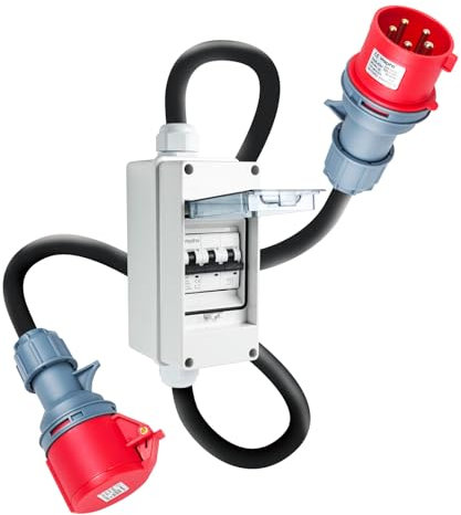 WSPIHO CEE Adapter 32A auf 16A 230V mit Leitungsschutzschalter,IP44 5 Pin Stecker und Kupplung mit 2,5 mm² CEE Verlängerungskabel