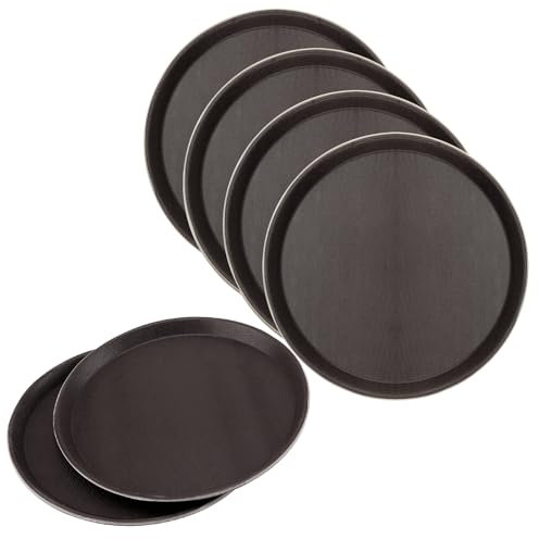 NAMYEUT 6 Stück 28cm Rund Tablett rutschfest Braun, Kunststoff Rutschfestes Serviertablett für Küche Café Bäckerei Restaurant