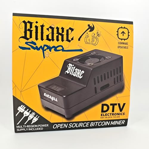 Bitaxe Supra Open Source Bitcoin ASIC Miner – BTC Miner with 700 GH/s Hash Rate, Low Power Consumption – Quiet Solo Bitcoin Miner for Home Use with Multi-Region Power Supply by DTV ₿ Electronics
