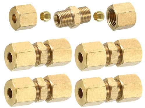 sourcing map 5 raccordi per tubi a compressione in ottone, connettore OD per tubo da 5 mm, connettori a compressione con filettatura NPT e boccole a compressione, adattatore di accoppiamento dritto in