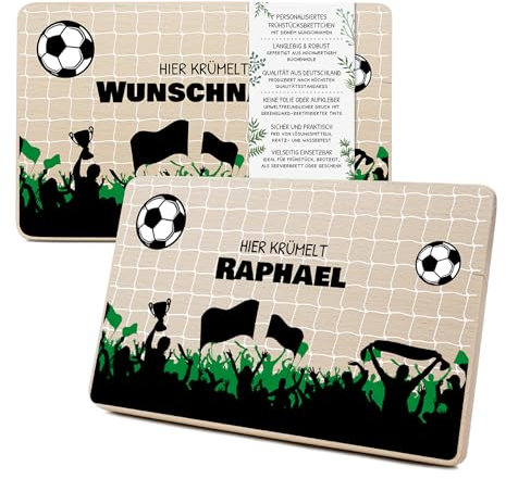 Yabaduu Individuelles Holzbrett für Kinder 23,5x15cm Frühstücksbrettchen Brotzeitbrett personalisiert aus Holz Tier-Motiv als Geschenk Geburtstag Kind RV007 (21 Fußball, Mit Wunschname)