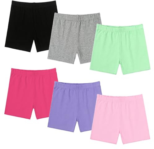 Jeayita Girls Cycling Shorts 100% Cotton Shorts Girls (5-14 Yeara Old) Black Cycling Stretchy Dancing Bike Pants Breathable and Comfy Kids Underdress 6 Pack