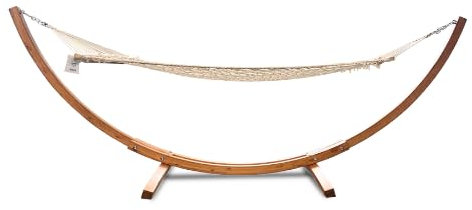 Rijoka Hängematte mit hölzern Gestell – Gartenliege mit Holzständer – 150kg Belastung – 325x120x120cm – mit Netz