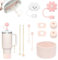 Stanley Cup Kit d'Accessoires Pour Tasse, Accessoires Stanley Cup,Des Couvertures De Paille Stanley Cup, Des Étuis En Silicone, Des Pailles Réutilisables Pour Stanley Accessories (Rose clair)