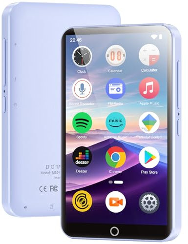 Reproductor MP3 de 96 GB con Bluetooth y WiFi, pantalla táctil de 4,02 pulgadas, reproductor MP3 MP3 portátil Android con Spotify, Audible, Amazon Music, Deezer, reproductor de música HiFi con altavoz