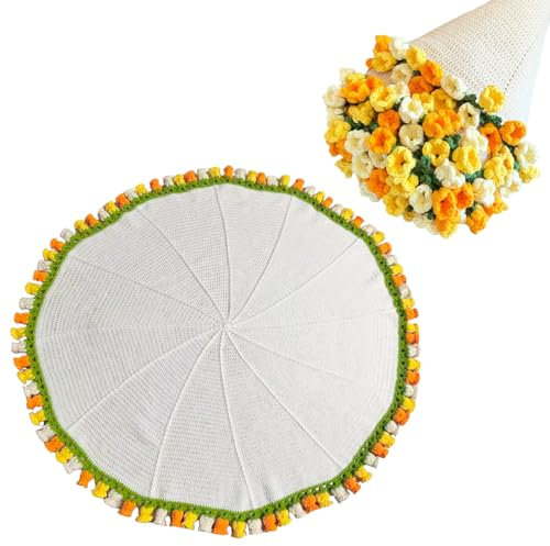 Crochet Flowers Rose Bouquet Blanket Handmade, Lightweight Rose Bouquet Blanket & Crochet Kit, DIY Handmade Bouquet Blankets for Mother Birthday Home Decor (Yellow, Crochet Material Kit)