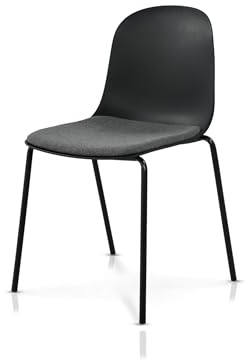 KHG Esszimmerstuhl Küchenstuhl stapelbar - Kunststoff Sitzschale, 120 kg | Kunststoff Sitzschale mit Polsterung & Flachgewebe, Metallgestell Ton in Ton, minimalistisches Design, schwarz