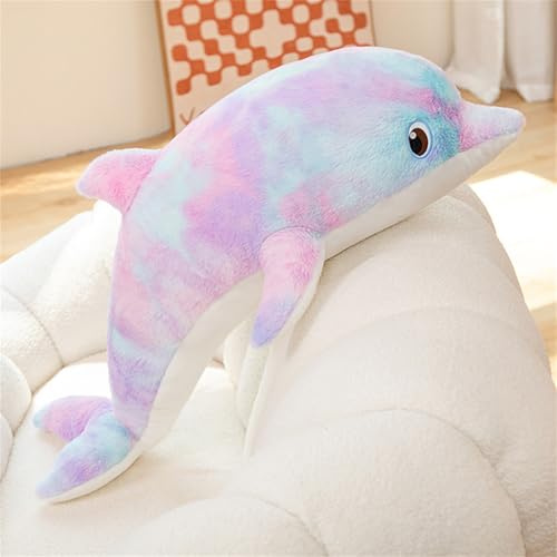 Xiyocadt Delfin Kuscheltier Bunt,Kinderweiches Kuscheliges Plüschtier,Kuscheltier Delfin Rosa,Regenbogen Kuscheltiers- Perfekte Weiche Kuschelige Spielzeitbegleiter Für Kinder (50cm,Lila)
