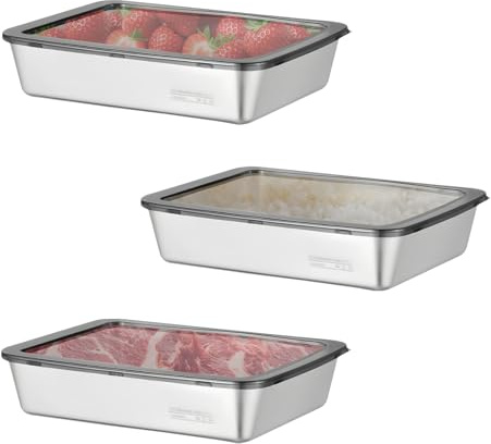 Euablfo 3 Pieza Acero Inoxidable Hermetic, 2200 ml Herméticos para Alimentos con Tapas,Recipiente Acero Inoxidable, Meal Prep Containers para Frutas, Carne Dulces y Mermeladas,Ensaladas
