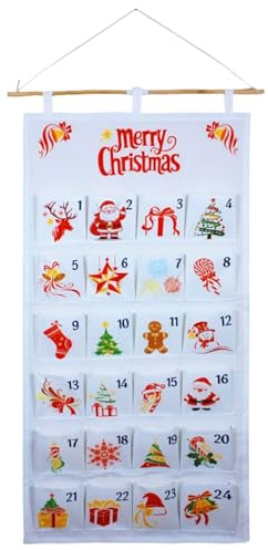 Advent Pocket Calendar - Pocket Countdown Calendar | 2025 Bag For Christmas | Christmas 2025 24 Day Advent Storage Bag | adoorno