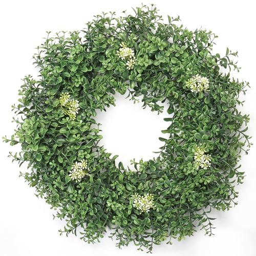 Weldomcor 56cm Kleeblatt Kranz für Haustür, Türkranz mit Beeren, Künstliche Türkranz Ganzjährig, Frühlings Sommer Deko für Zuhause, Bauernhaus, Wohnzimmer Fenster Wanddeko Drinnen Draußen Deko