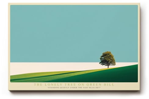 Paul Sinus Wandbild 120x80cm The Lonely Tree on Green Hill Standing Quietly Under the Vast Blue Sky