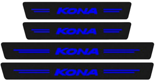 VAPORVERSE 4 Stück Auto Einstiegsleisten Schutz Lackschutzfolie für Hyundai Kona Hybrid/N Line/EV Electric 2017-2022 2023 Zubehör mit Logo, Kohlefaser Türschweller Aufkleber,Blue