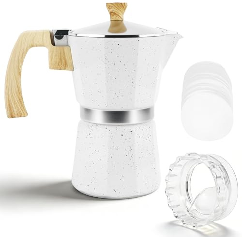 Weskjer Moka Pot 300Ml, Mocha Pots, Coffee Pots Stove Top 6 Cup/10 Oz Stovetop Espresso Maker Gifts for Friends and Family (includes powder dispenser and 100 filter papers)