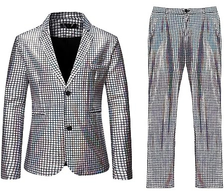 Generisch Glitzer Anzug Outfit Herren Frack 2-Teiliges Herren Anzug Disco Party Kostüm Glänzende Outfit HerrenKarneval Anzüge für Männer Sakko Glitzer Jacke Hose Anzugjacken