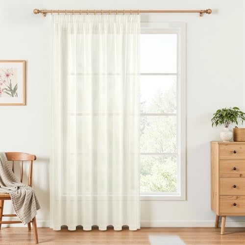 MRTREES Gardinen mit Kräuselband Vorhang Creme Stores 1er Set 245 cm Lang 200 cm Breit, Gardinen Creme Kurz Transparent Modern für Wohnzimmer Fenster Gardine Schlafzimmer Elegant