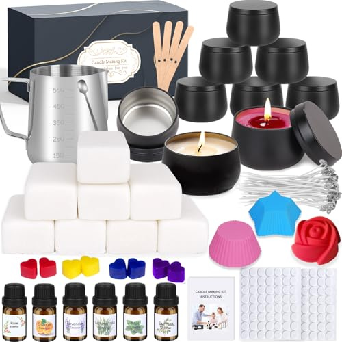 Kerzen Selber Machen Set, DIY Kerzenherstellung Zubehör Geschenkset Kit | Duftkerzen Machen mit 9 Sojawachs Kerzen(480g),Einschließlich Kerzen Gießen Set,6 Ätherisches Öl,Dochte Aufkleber,Rührlöffel