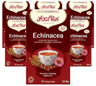 Yogi Tea, Echinacea, Organic Herbal Tea, Naturally Caffeine Free, Blend of Echinacea, Rooibos and Cardamom, 6 Packs x 17 Tea Bags (102 Teabags Total)