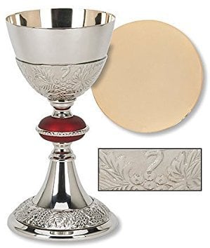 Minister Bishop Religious Catholic Gift Brass 24KT Gold Plate Grape Patterned Red Node Chalice and Paten Set