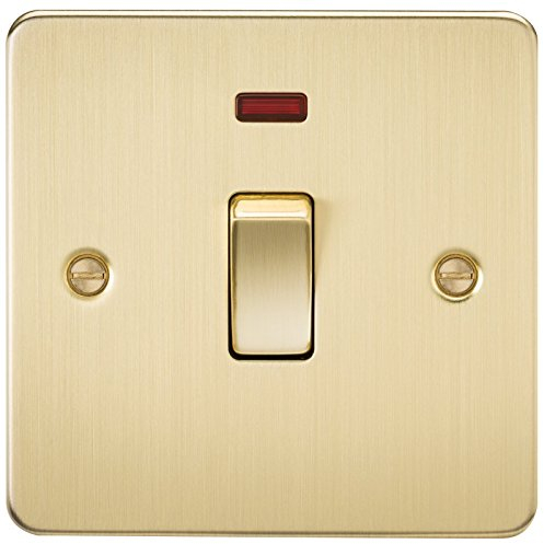 Knightsbridge FP8341NBB Brushed Brass FPAV8341NBB Flat Plate 20A 1G Dp Switch with Neon